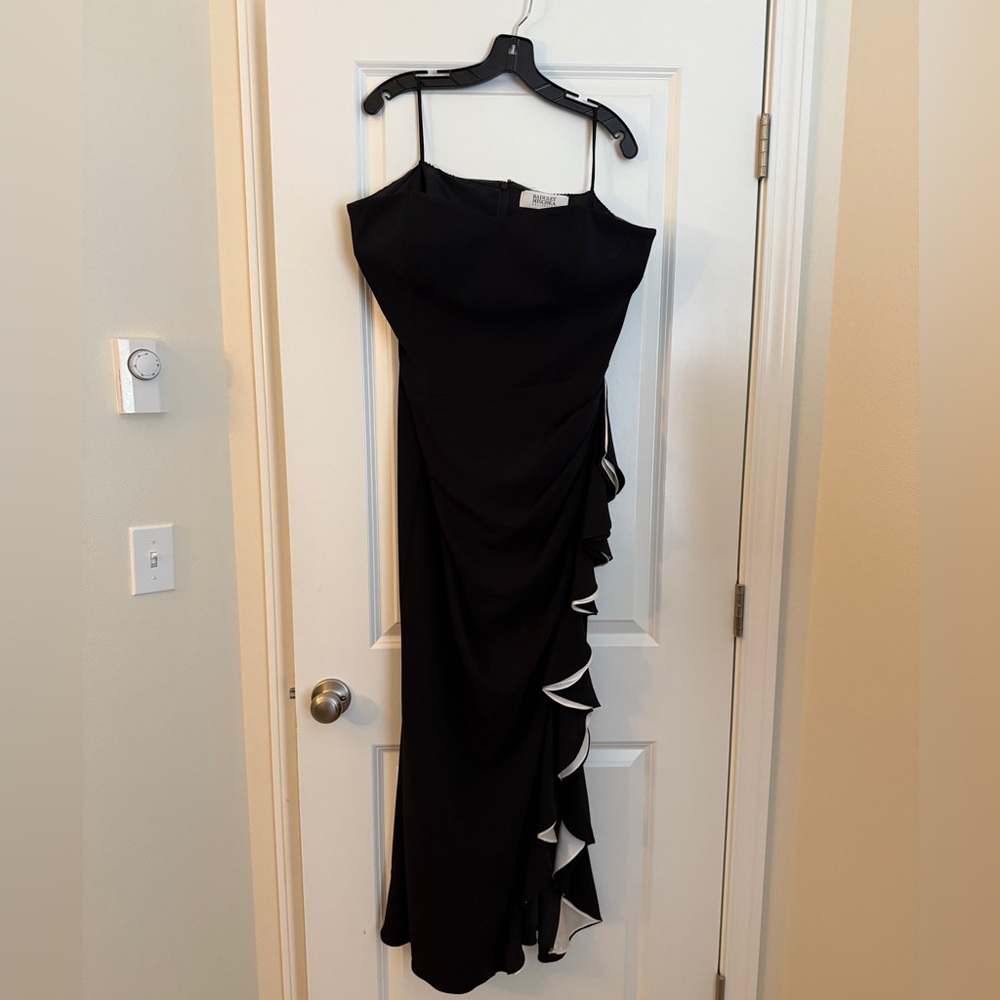 Badgley Mischka Black Strapless Dress with White Accents